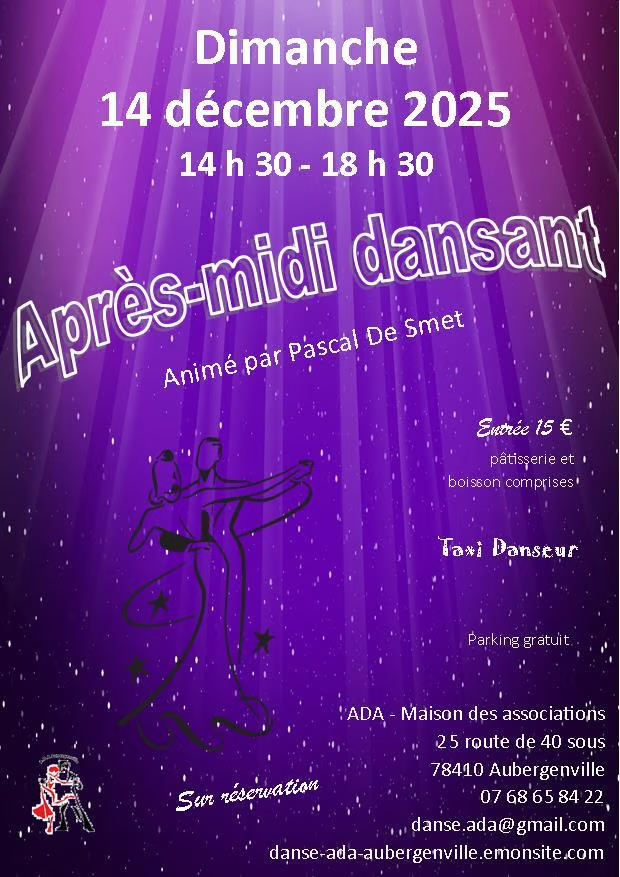 Affiche ADA — Après-midi dansant, 14 décembre 2025 · 14h30–18h30