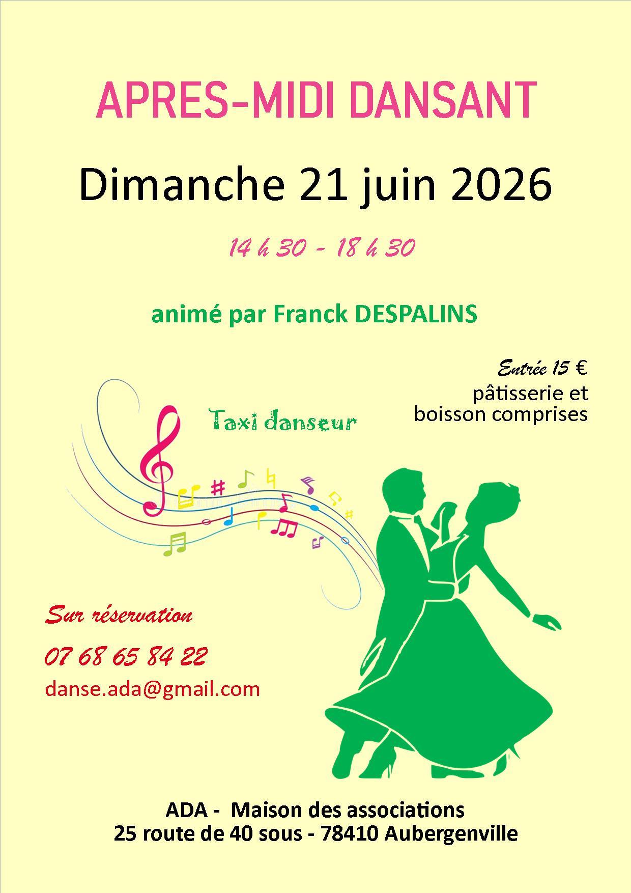 Affiche ADA — Après-midi dansant, 21 juin 2026 · 14h30–18h30