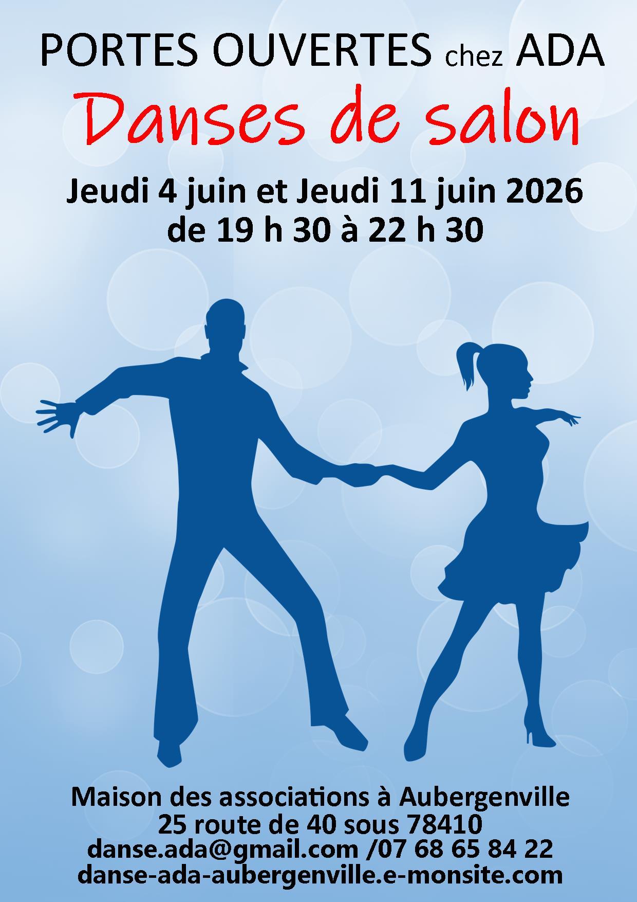 Affiche ADA — Portes ouvertes salon, 4 et 11 juin 2026 · 19h30–22h30